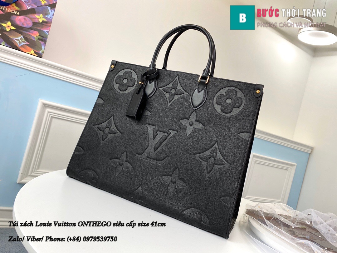 Túi xách Louis Vuitton ONTHEGO siêu cấp màu đen hoa văn lớn size